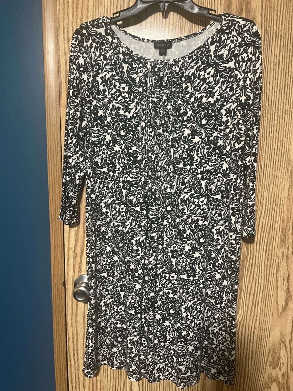 J. Jill Black and White Floral-Motif Midi Dress